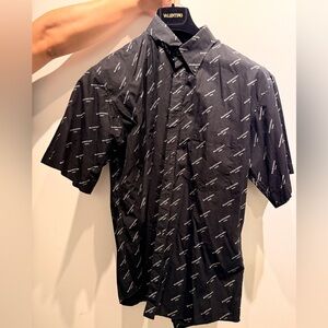 Balenciaga Black Logo-Print Short Sleeve Button-Down Shirt